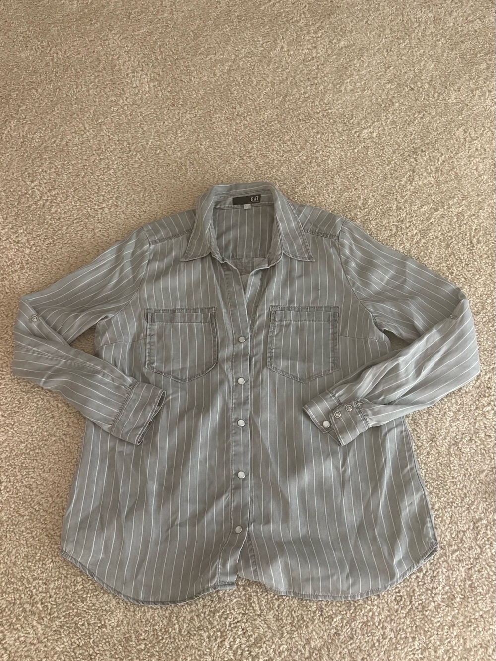 Kut from the Kloth Light Gray Pinstripe Button-Down Shirt